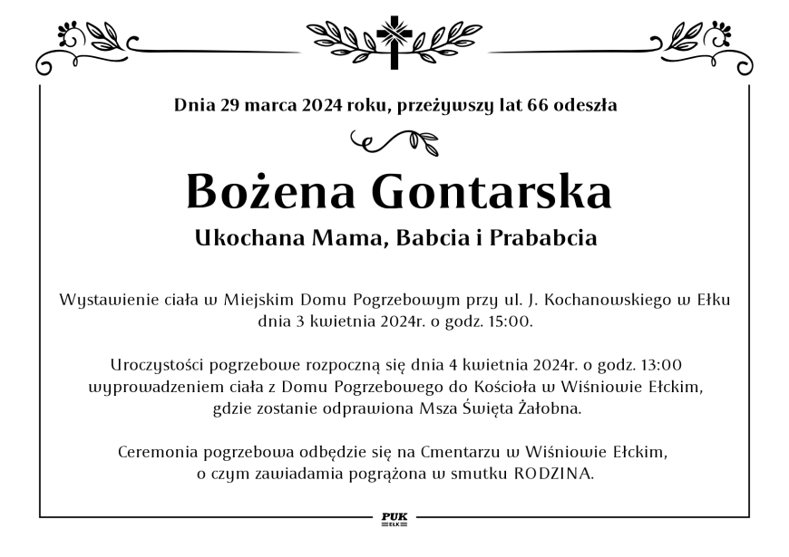 Bożena Gontarska - nekrolog